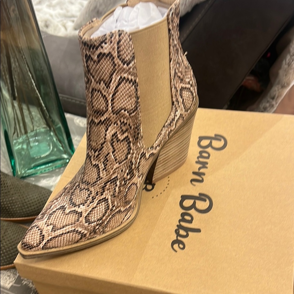 Women's Snake Print Ankle Boots - Brown by barn babe